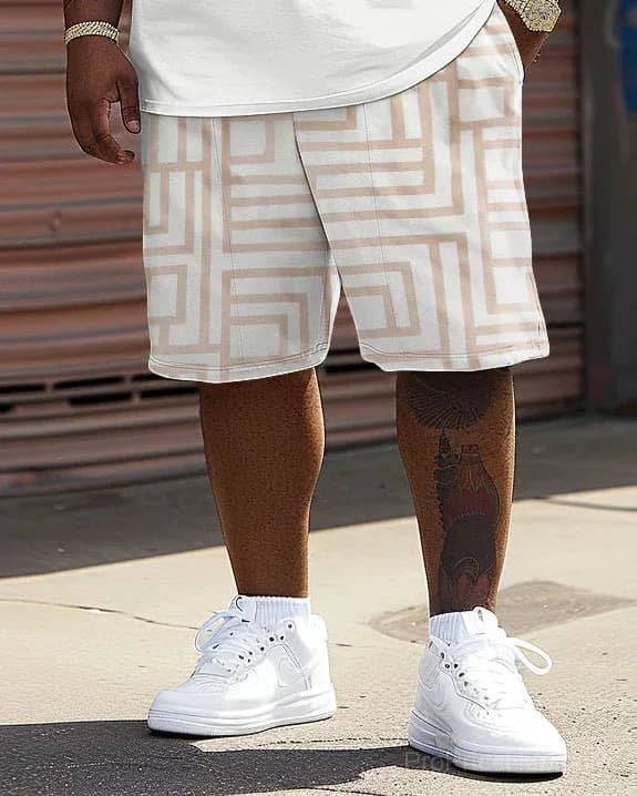 Men's Big & Tall Geometric Bear Print T-Shirt Shorts Set - View 4