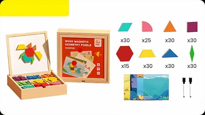 Wooden Magnetic Pattern Block Puzzle Set, 180 Pieces - View 12
