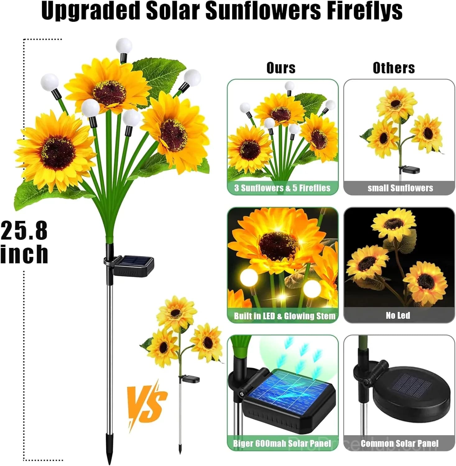 Solar LED Sunflower Garden Lights, 29.6 Inch, Warm Glow Outdoor Decor - View 19