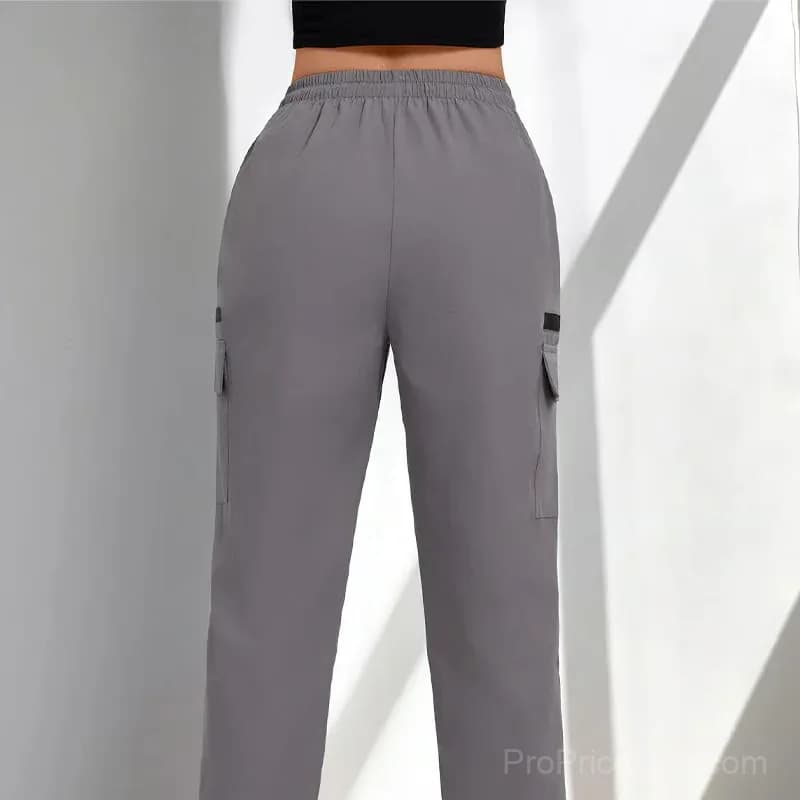 Women's Drawstring Cargo Pants, Relaxed Straight Leg, Black S - View 8