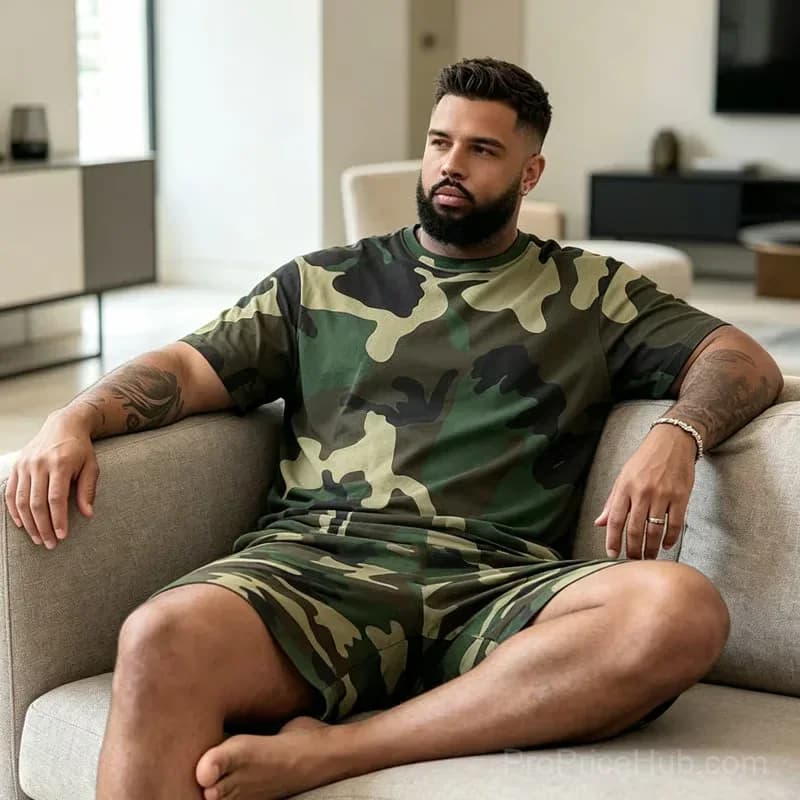 Men's Camo Print T-Shirt and Shorts Set, Size S - View 6