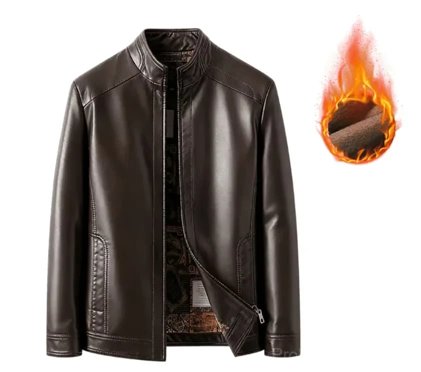 Men’s Black Leather Jacket with Warm Plush Lining, Size M - View 12