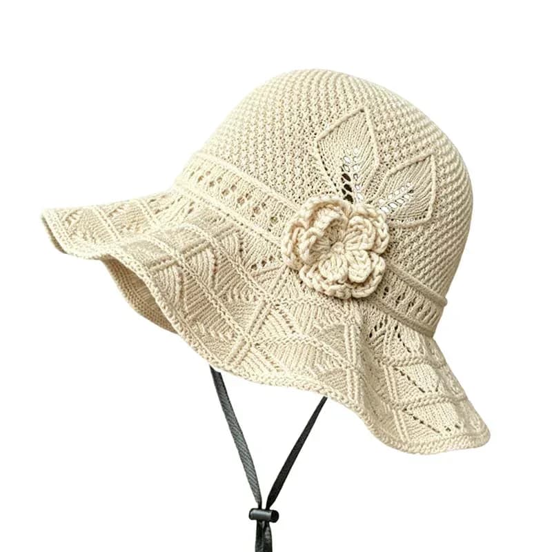 Women's Crochet Bucket Hat with Flower Accent - View 11