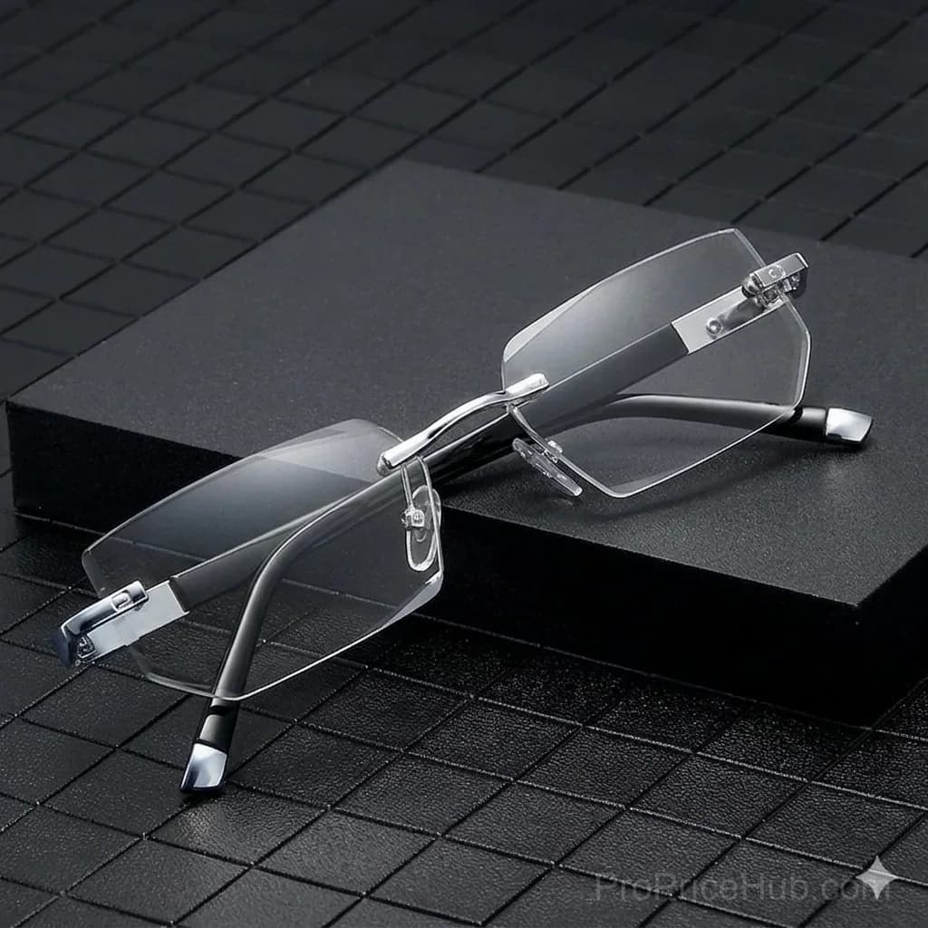 Rimless Blue Light Blocking Reading Glasses with Auto-Focus Zoom - View 8