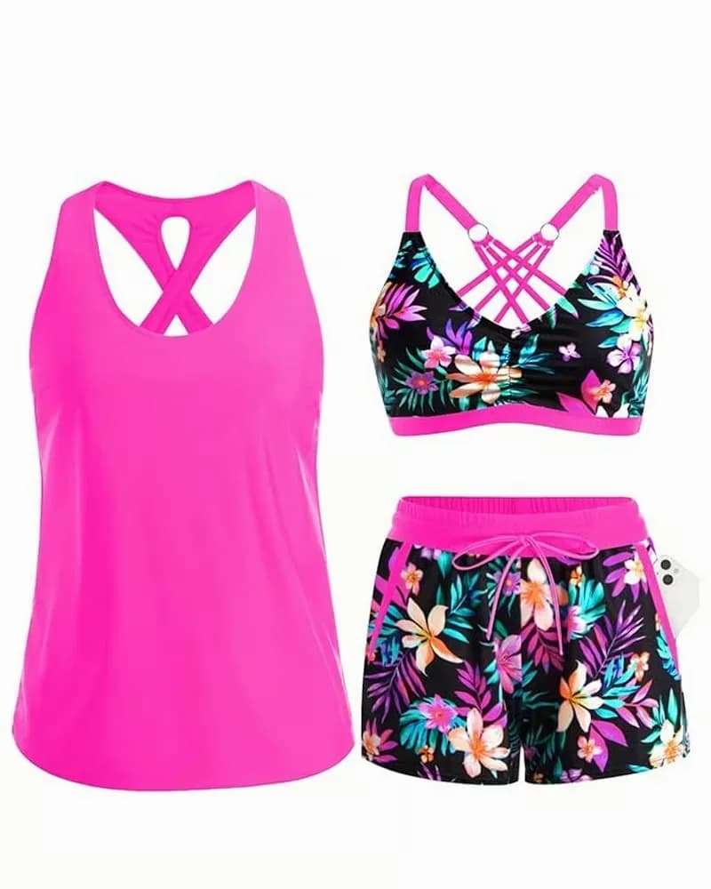 Crisscross Cover-Up Top & Printed Drawstring Pants Set, Green S - View 4