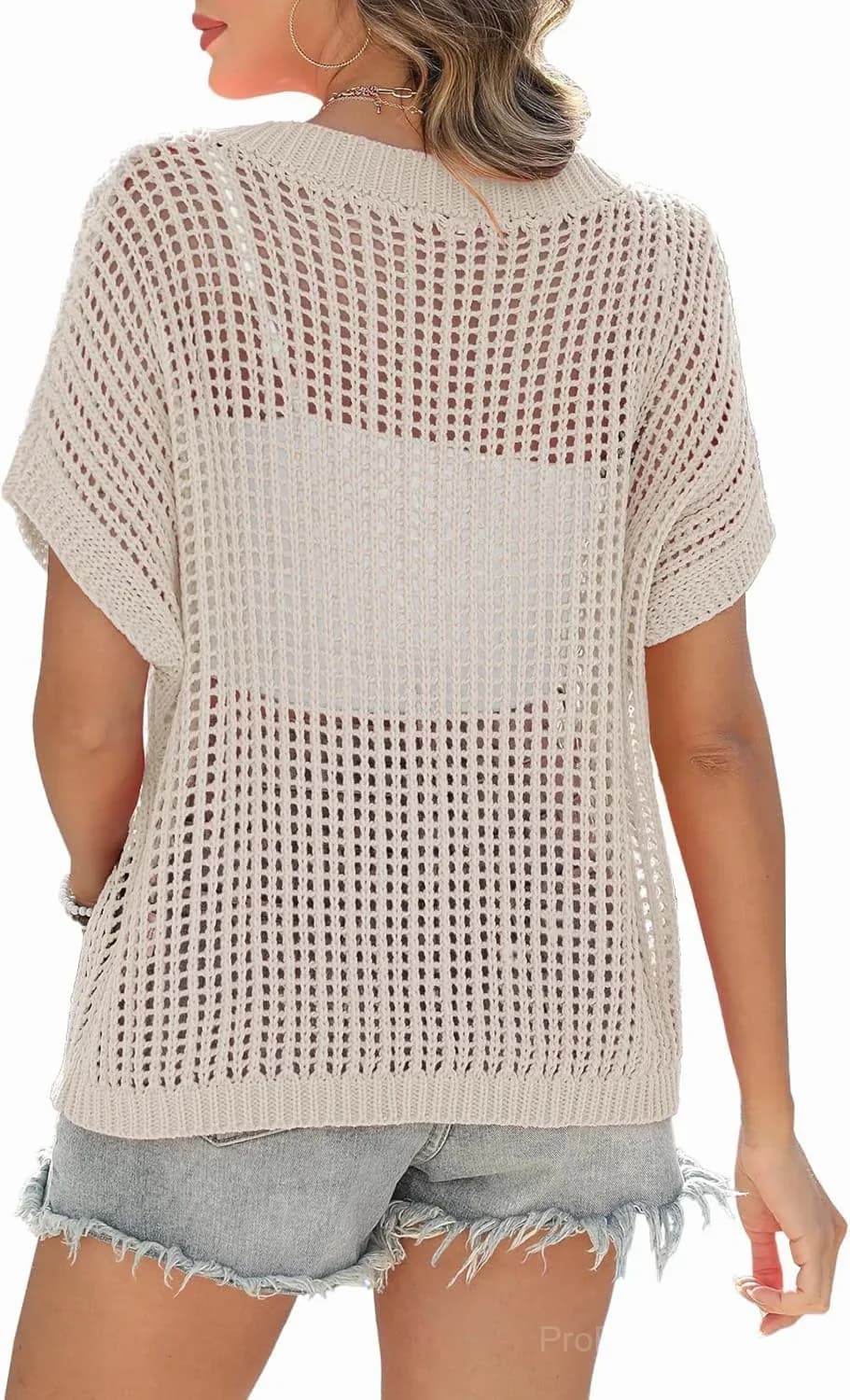 Short Sleeve Casual Crochet Knit Crop Top – Lightweight Summer Top - View 16