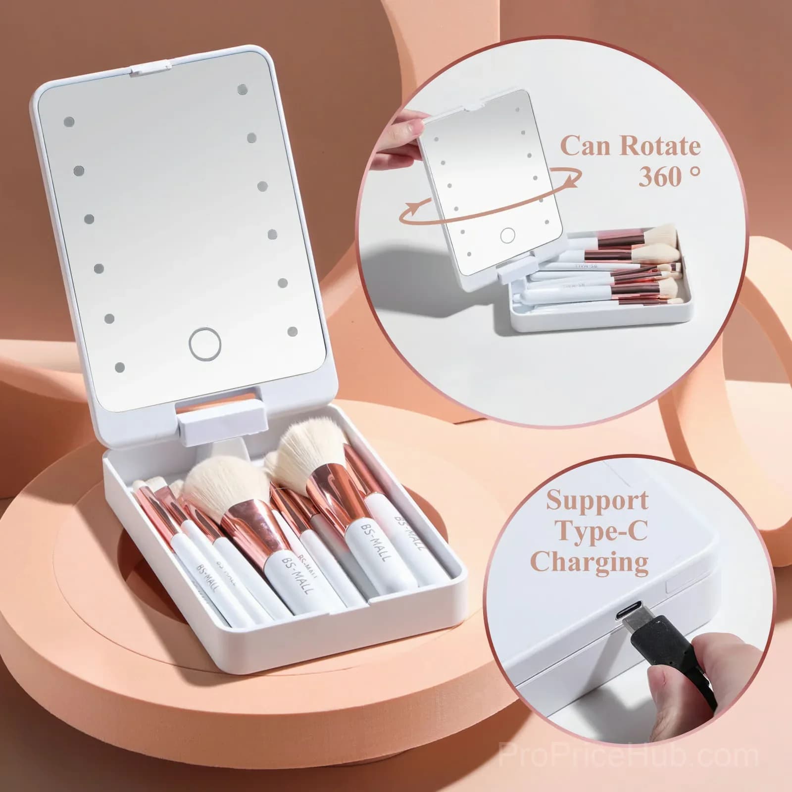 Pink Portable Makeup Brush Set with LED Light - View 5