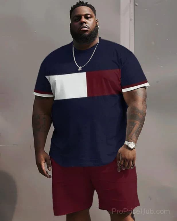 Color Block Printed Big Men's Casual Set - View 5