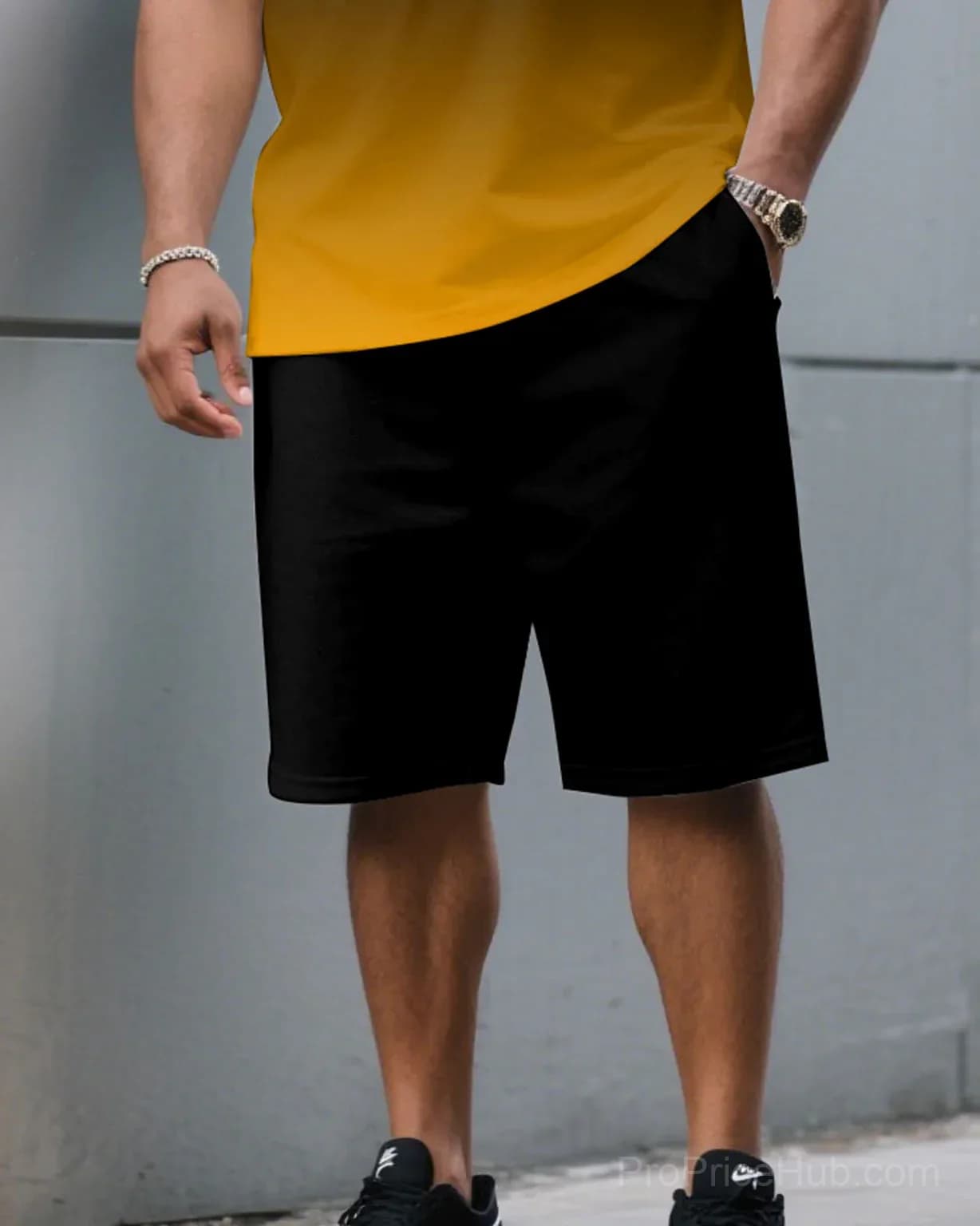 Men's Plus Size Black & Red Gradient T-Shirt and Shorts Set - View 21