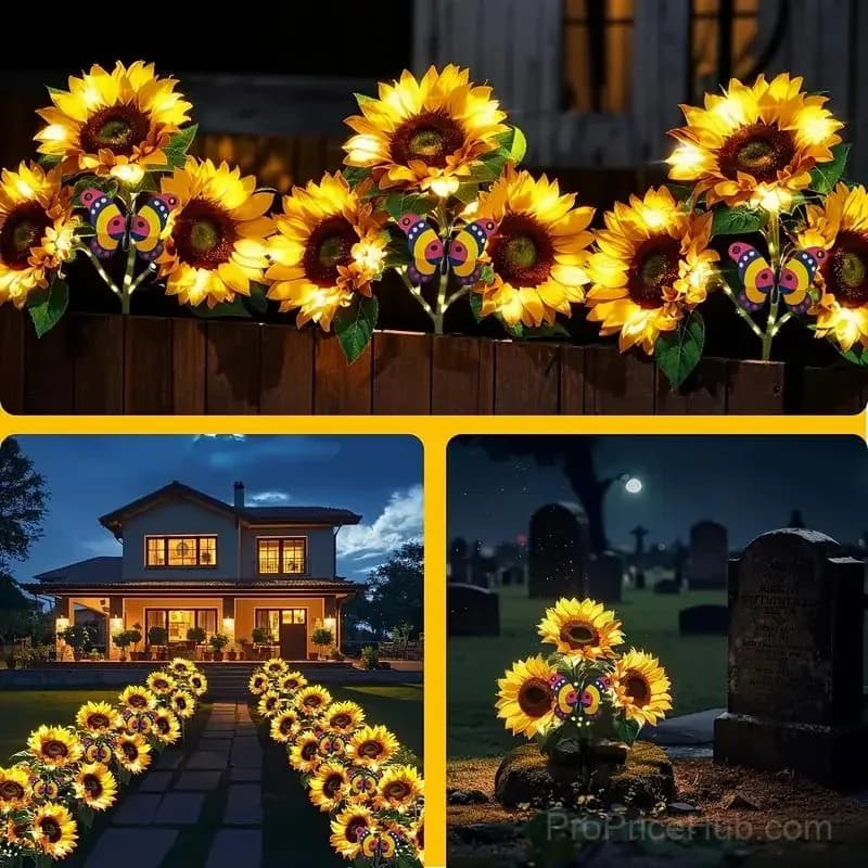 Solar LED Sunflower Garden Lights, 29.6 Inch, Warm Glow Outdoor Decor - View 11