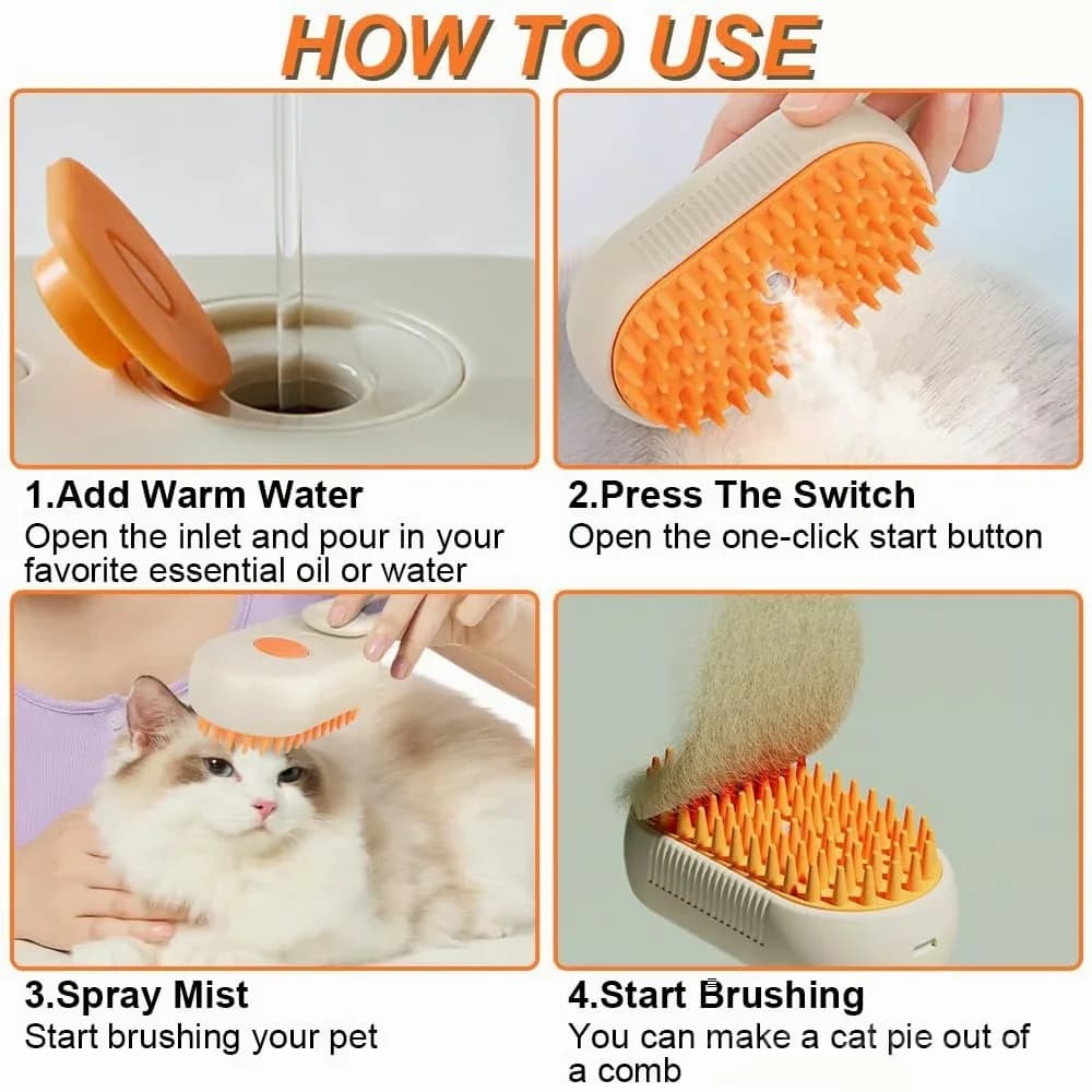 Pet Steam Grooming Brush, Khaki - View 7