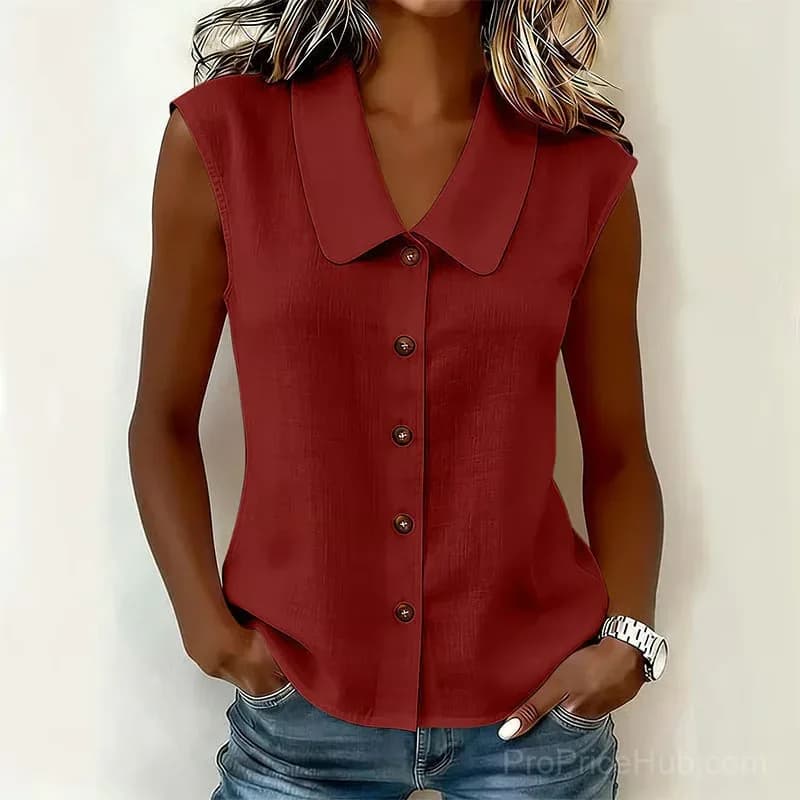 Women’s Pink V-Neck Button-Down Top, Size Small - View 10