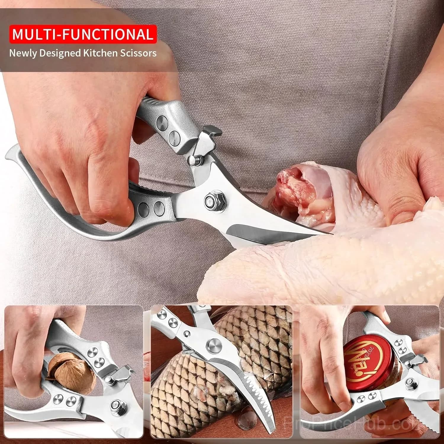 Heavy-Duty Kitchen Shears: 4-in-1, Fish Scaler, Bottle Opener, Safety Lock - View 4