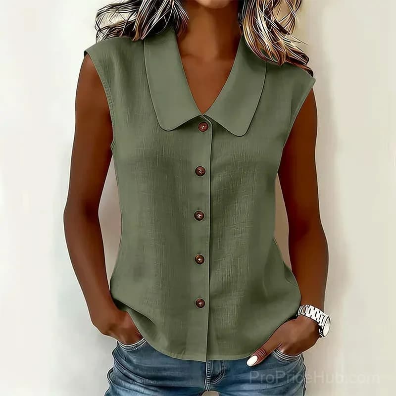 Women’s Pink V-Neck Button-Down Top, Size Small - View 12