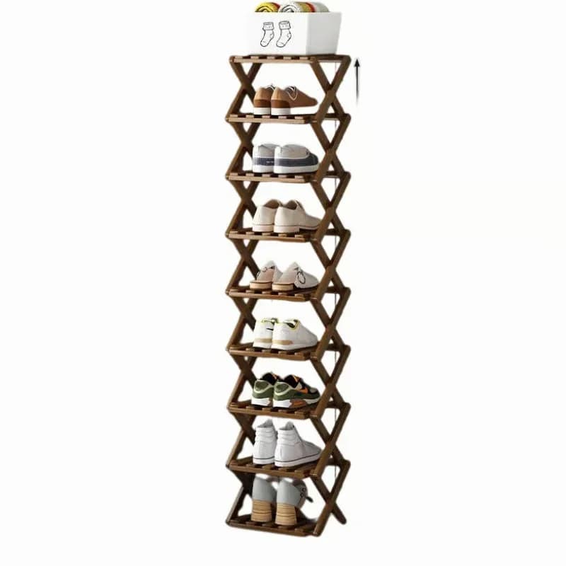 Durable Foldable Bamboo Shoe Rack, Brown, 2-Tier - View 15
