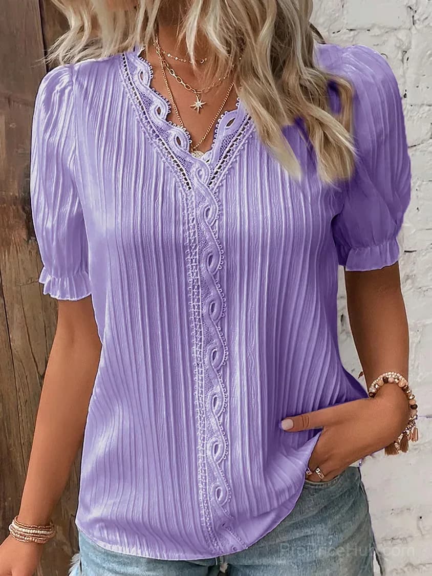 Elegant V-Neck Lace Blouse, White, Size S - View 5