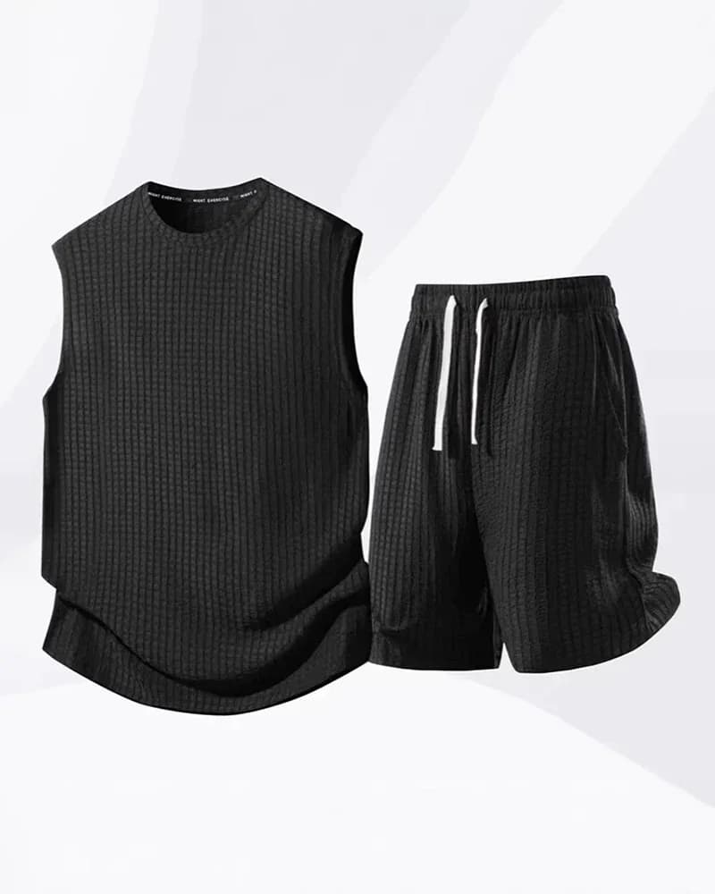 Men's Solid-Color Ribbed Sleeveless Vest & Shorts Set (S-8XL) - View 19