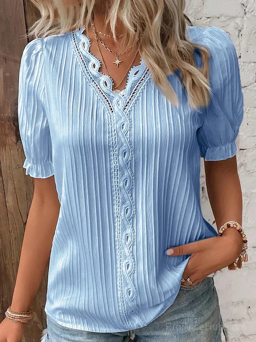 Elegant V-Neck Lace Blouse, White, Size S - View 4